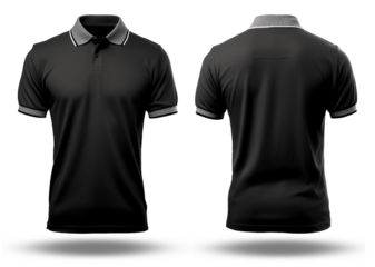 black polo shirt with gray collar front and back view, generative ai
