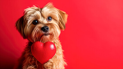 Adorable Dog Holding a Heart-Shaped Pillow, perfect for themes of love, Valentine's Day, or pet affection.