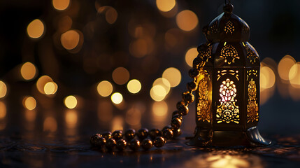 Ornamental Arabic lantern glowing invitation for Muslim holy month Ramadan Kareem