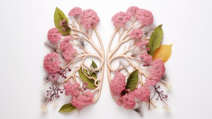 Human lungs made of flowers and leaves on a white background. A creative concept.The concept of health in the field of self-care and medicine.