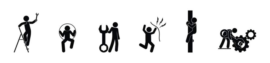 people in production set of icons, various working professions, installer and mechanic