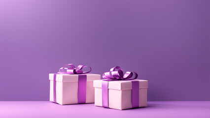 Obraz premium 3D banner template designed with gift box. Minimal purple pastel background suitable for woman's day, mother's dan and valentine's day.