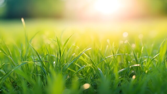 Close-Up of Green Grass With Sun in the Background