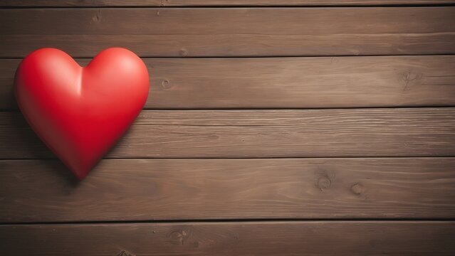 Red Heart on Wooden Table