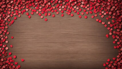 Wooden Table Covered With Numerous Red Hearts
