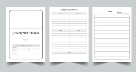 Editable Grocery List Planner Kdp Interior printable template Design.