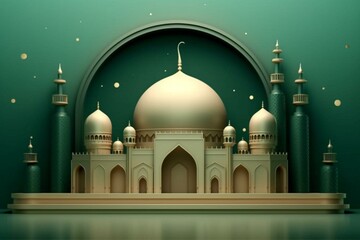 Design for Adha Eid Islamic greeting podium banner with Islamic background. Generative AI