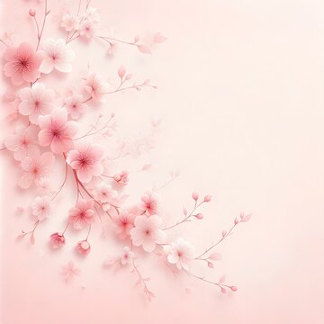 A pink delicate background with a pattern of cherry blossoms, creating an elegant and gentle design. The image should capture the essence of spring