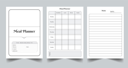 Editable Meal Planner Kdp Interior printable template Design.