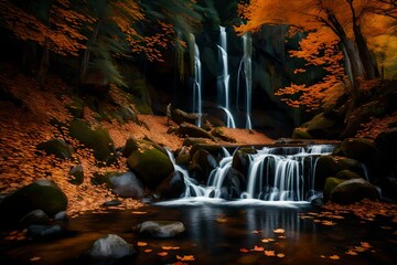waterfall in the autumn forest