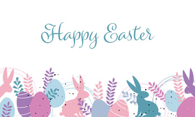 Easter party concept. Easter bunny ears with Easter eggs. Happy Easter background. Vector cute poster for Egg Hunt