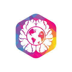 World brain vector logo template. Smart world logo symbol design.