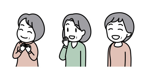 中高年女性3人の上半身イラスト（笑顔）