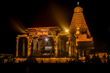 Night Time with Lightning - Tanjore Big Temple or Brihadeshwara Temple was built by King Raja Raja Cholan, Tamil Nadu. It is the very oldest & tallest temple in India. This is UNESCO's Heritage Site.