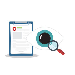 Eyesight medical consultation. Optometry. Eye protection. Ophthalmology illustration.
