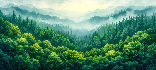 Sequoia Leaves Watercolor Forest Foliage Vibrant Art – Nature’s Beauty in Lush Botanical Illustration, Generative Ai