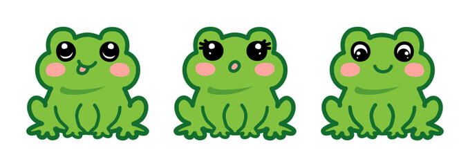 Naklejka premium Cute Cartoon Frog Vector Funny Set. Green Froggy Collection Isolated.