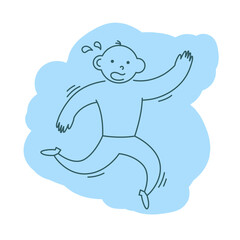 Man is late and runs. Funny character design. Vector illustration in trendy linear cartoon style