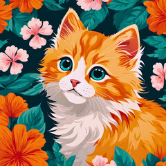 Gorgeous mature cat sticker, a burst of vibrant colors capturing the feline's majestic charm and captivating beauty in a lively image.