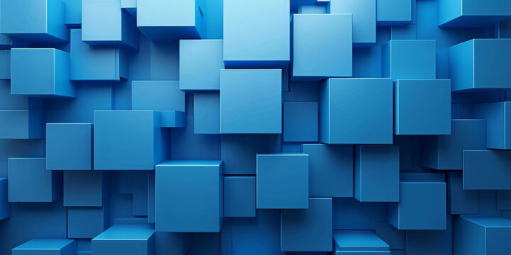3D abstract geometric blue square background, design element for web banners, posters