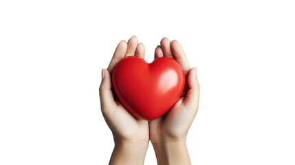Hands cradling a red heart symbolizing love and care. Hands tenderly holding isolated on transparent background PNG