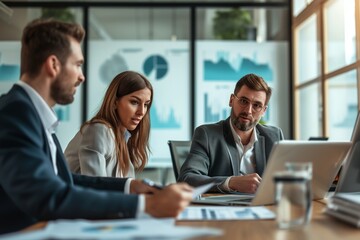 Fototapeta premium Business Team Analyzing Financial Reports in Meeting. generative AI