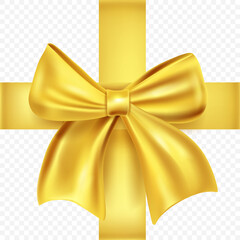 Gold ribbon template isolated on transparent background. 3D vector holiday element.