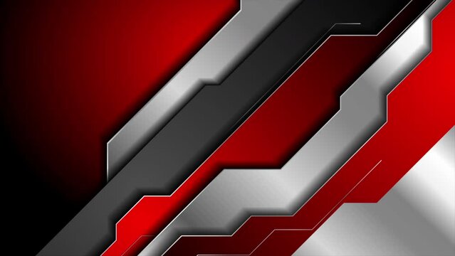 Black, red and metallic stripes abstract technology background. Seamless looping geometric motion design. Video animation Ultra HD 4K 3840x2160