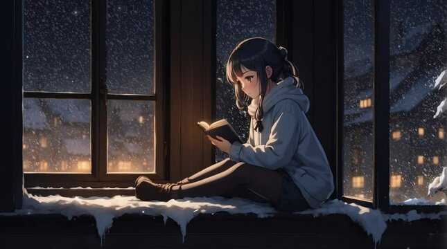 Tranquil Animation: Enjoying Tea and a Book with a Lofi Anime Vibe- lofi animation video