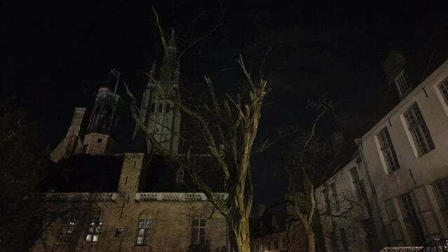 The gardens of the Lieve Vrouwe Kathedraal in Bruges Belgium in the early hours of the morning