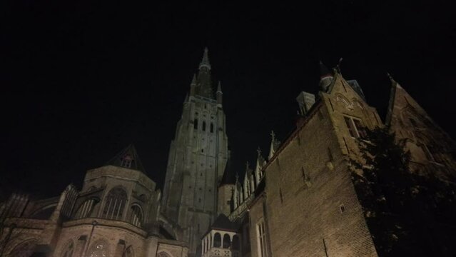 The gardens of the Lieve Vrouwe Kathedraal in Bruges Belgium in the early hours of the morning