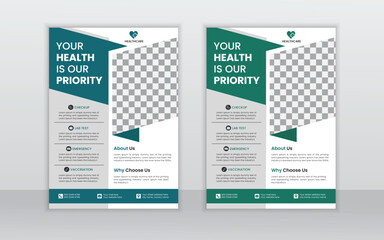 Corporate healthcare and medical flyer design layout template,