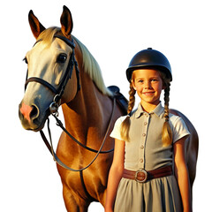 horseback riding with horse and girl standing next-