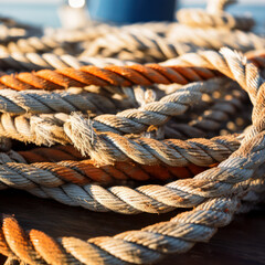 Fototapeta na wymiar closeup of abraded rope from ship.