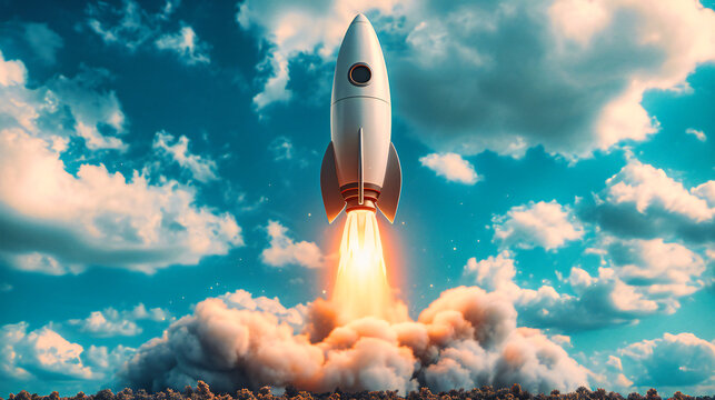 The excitement of a space shuttle launch with powerful engines and fiery propulsion