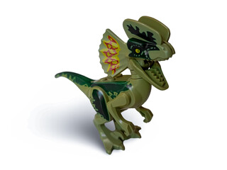 Fototapeta premium Suchomimus dinosaur and Dilophosaurus (Male) is a carnivore genus of theropod dinosaur that lived during the Early Jurassic, Dilophosaurus isolated on white background with a clipping path