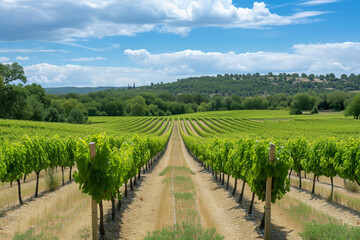 Provence region in South France. A perfect vineyard in July