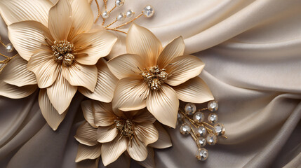 3D wallpaper gold jewelry flowers
