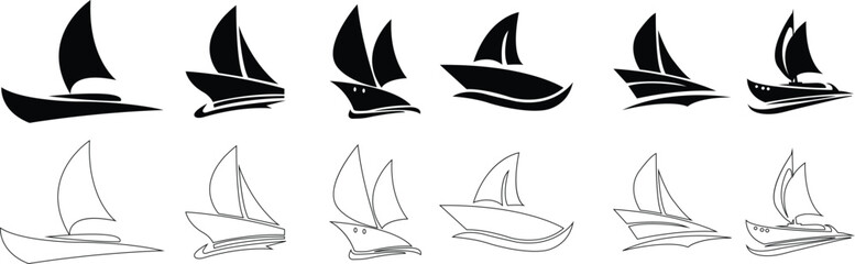 Sailing Ship icon set isolated on transparent background . Shipping and transportation cruise symbol. Linear and flat style vector. Boat icon design element suitable for websites, print design or app