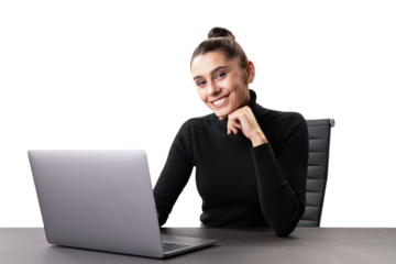 Content businesswoman with laptop, poised for online business management