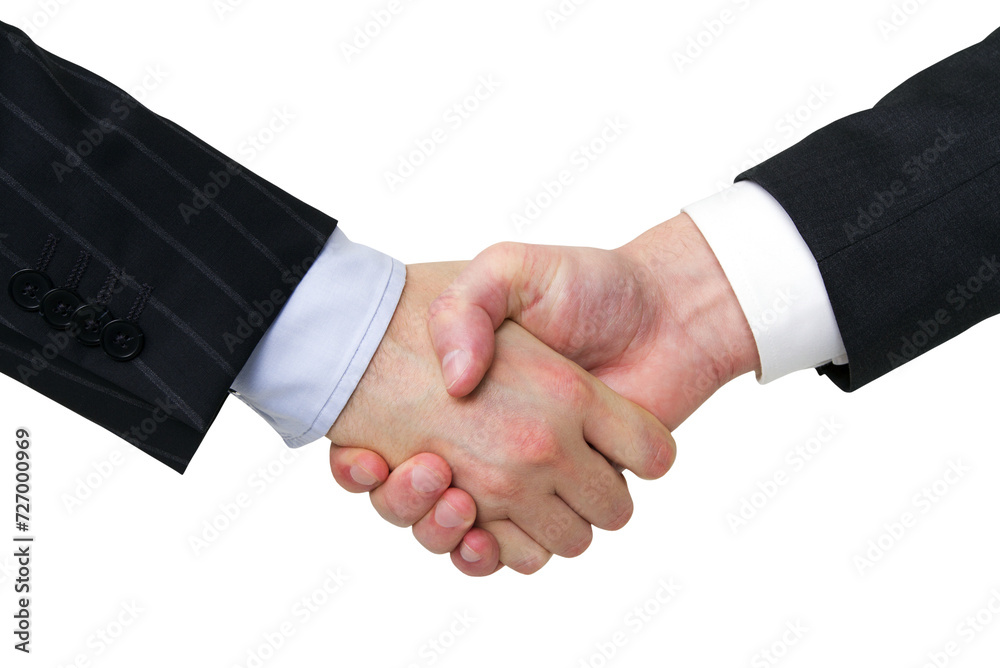 Wall mural detailed handshake between two businesspeople in formal attire, isolated on white