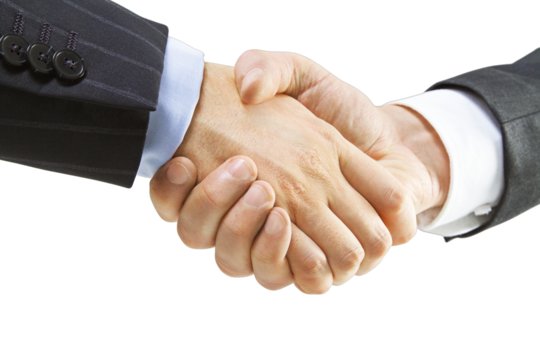 Close up of a firm handshake between business professionals on isolated background