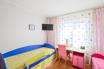 standard room interior apartment. view kind of decor home decoration in hostel house for sale, bedroom with bed, a cozy place to sleep and relax