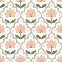 Damask floral hand drawn wallpaper. Pastel simple meadow flower seamless pattern. Vector botanical beige design - 727002723