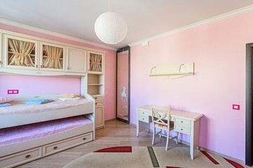 standard room interior apartment. view kind of decor home decoration in hostel house for sale, bedroom with bed, a cozy place to sleep and relax