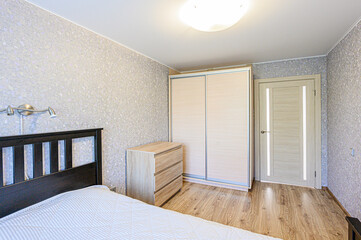 standard room interior apartment. view kind of decor home decoration in hostel house for sale, bedroom with bed, a cozy place to sleep and relax