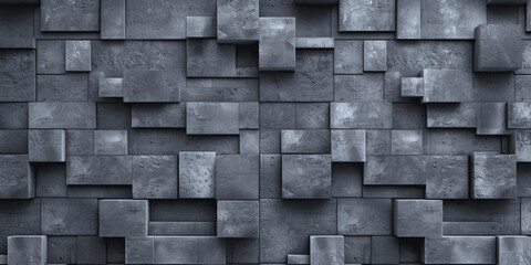 3D vintage aged gray brick wall texture, dark grey brick wall, wallpaper - obrazy, fototapety, plakaty