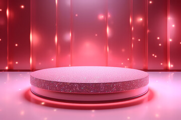 Pink podium 3d illustration background , mock up display with sparkle and glitter for beauty products or holiday event.	