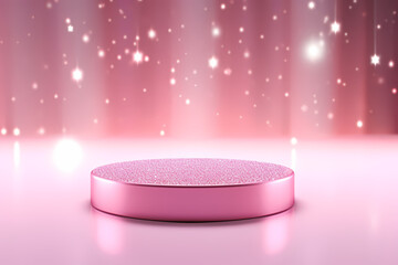 Pink podium 3d illustration background , mock up display with sparkle and glitter for beauty products or holiday event.	