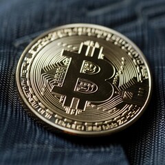 Fototapeta na wymiar Close up shot of bitcoin